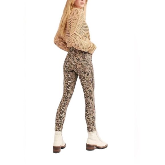 We The Free People Two Tone Shane Print Skinny Jean Women 26 Brown Raw Hem - Picture 10 of 10